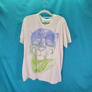 Alab Clothing Mens Graphic Tiger T-Shirt Size L 100% Cotton White & Multi-Color